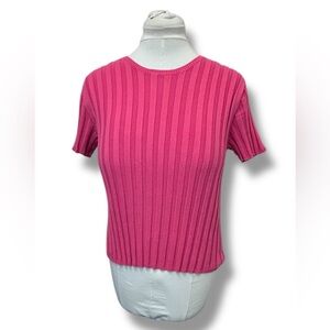 Talbot’s Women’s Short Sleeve Ribbed Knit Pullover Sweater VTG 90s Barbiecore M